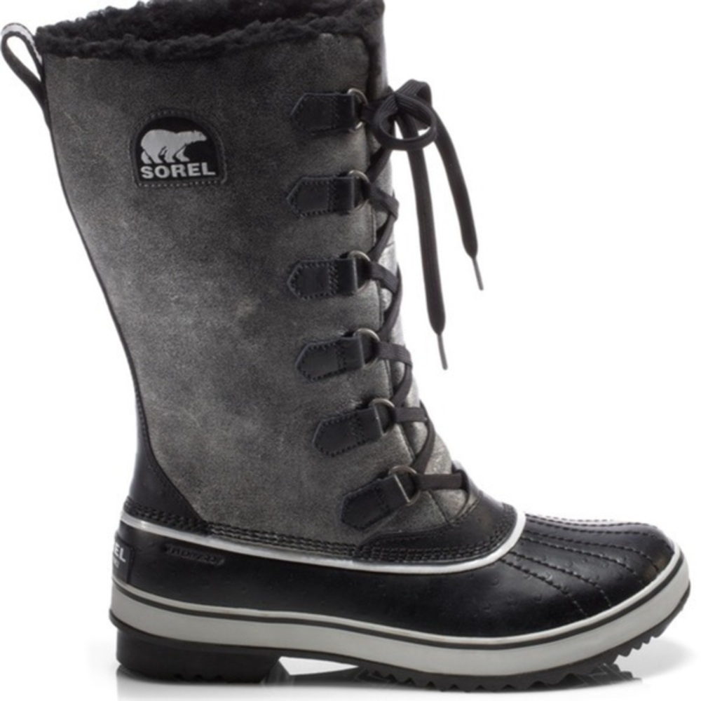 Sorel Tivoli Winter Snow Waterproof Boots Lace Up Distressed Grey Black Size 9.5